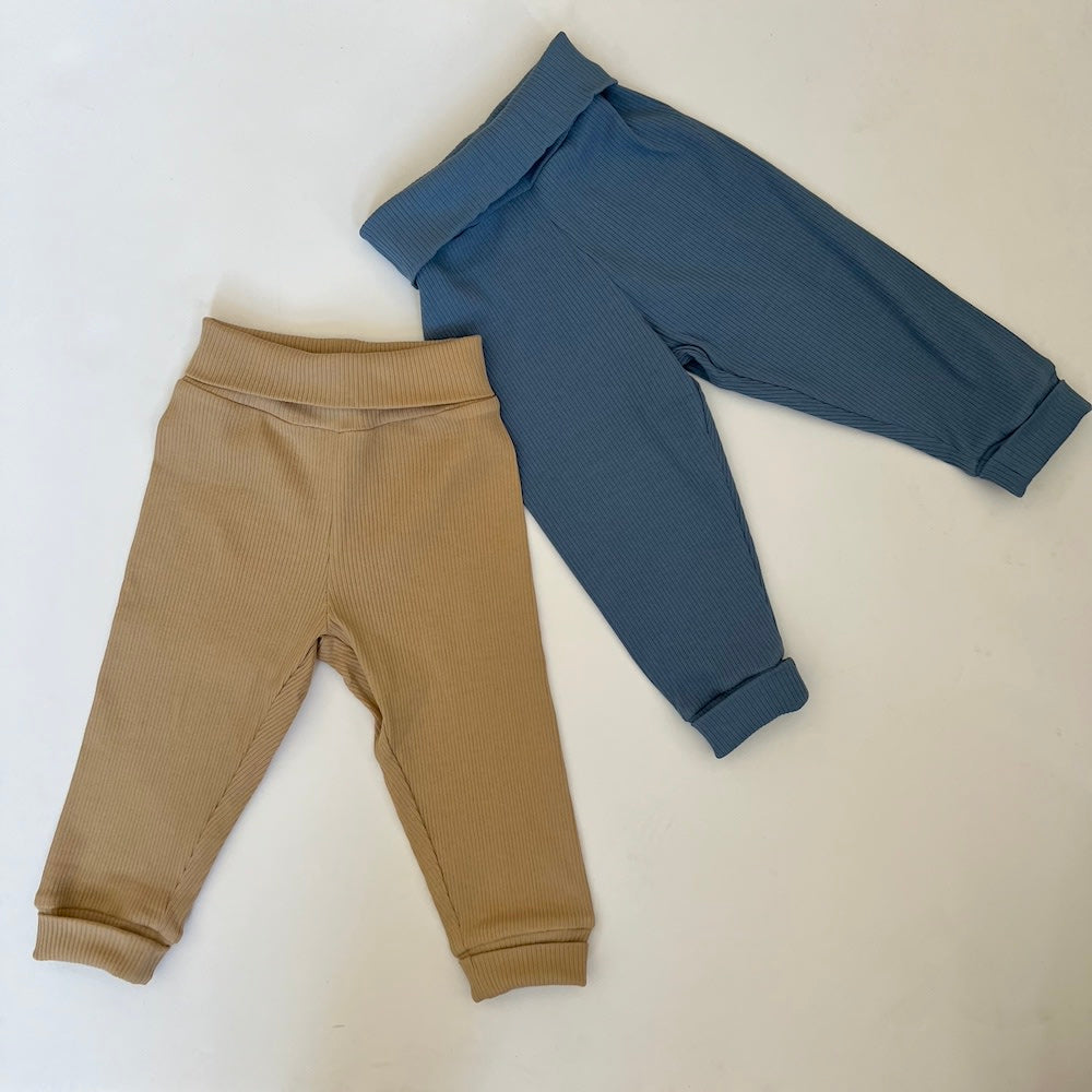 Rib leggings - camel og blå