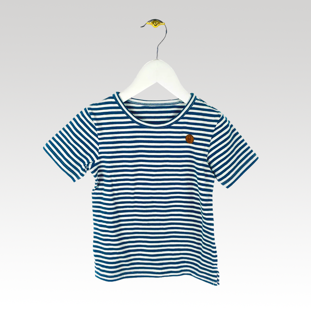 Blå/hvid stribet kortærmet øko t-shirt