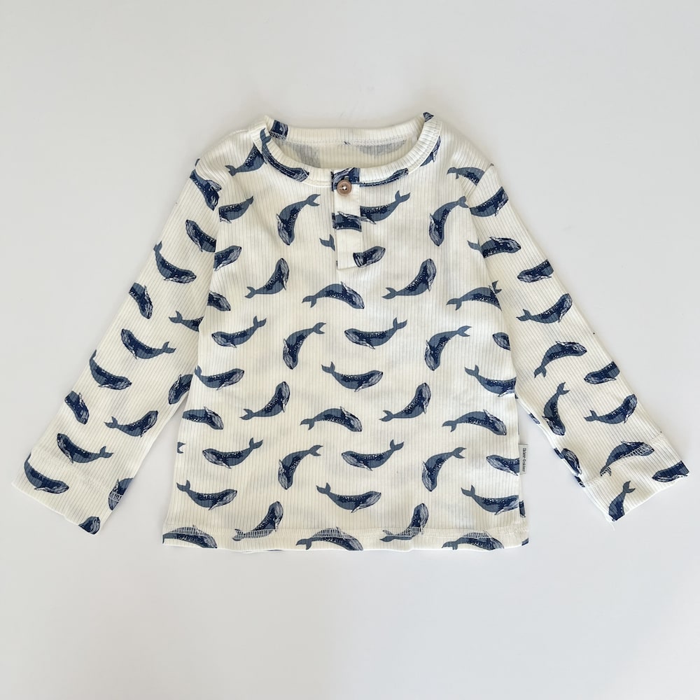 Basic rib langærmet bluse - blue whales