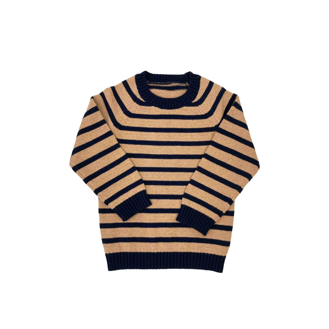 Alfie stribet sweater i uldblanding - camel/navy